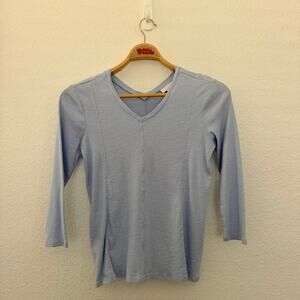 J. Jill Pima Cotton Sky Blue Double V-Neck Tee 3/4 Sleeve Women's Medium Petite